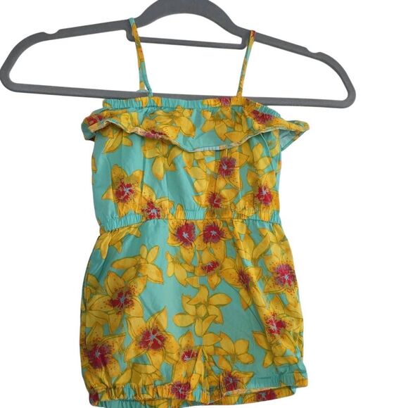 Gap Girl's Size 3T Blue Yellow Tropical Floral Print Romper - Picture 1 of 4